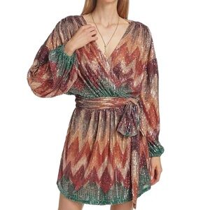 NWOT Ramy Brook Michaela Sequin Chevron Mini Dress Size Med MSRP $495